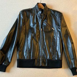 Black Leather Bomber Jacket Men's Size 36 Vintage 1980's EUC